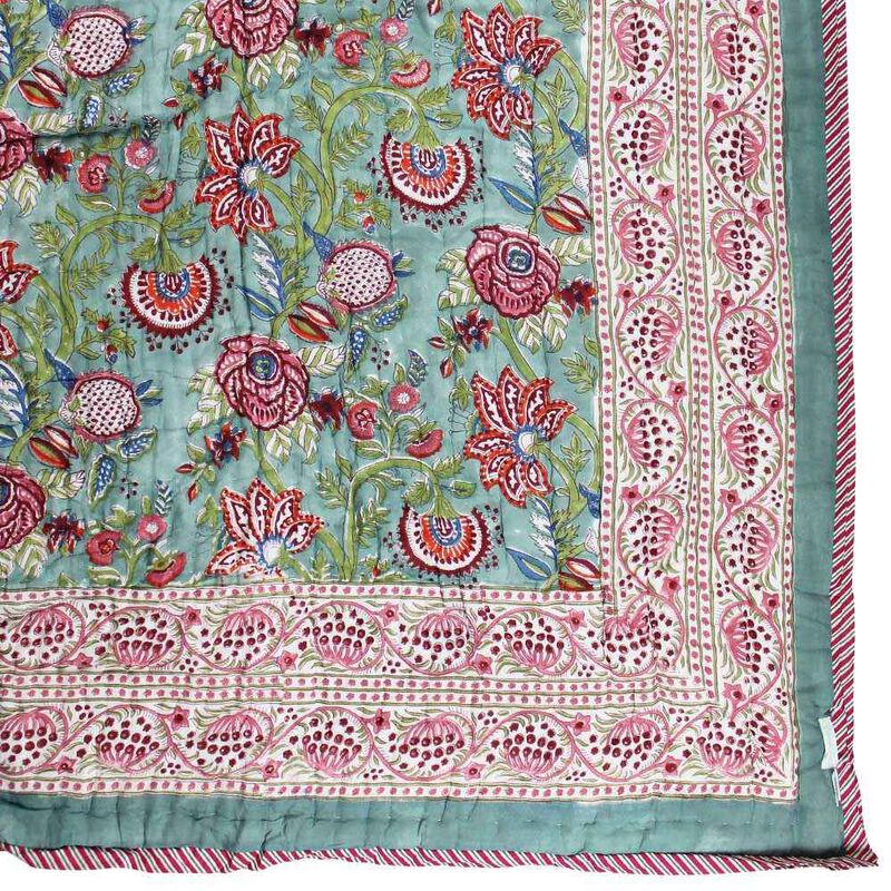 Powell Craft Queen Quilt Turquoise, Burgundy & White Floral 265x220cm image number 2